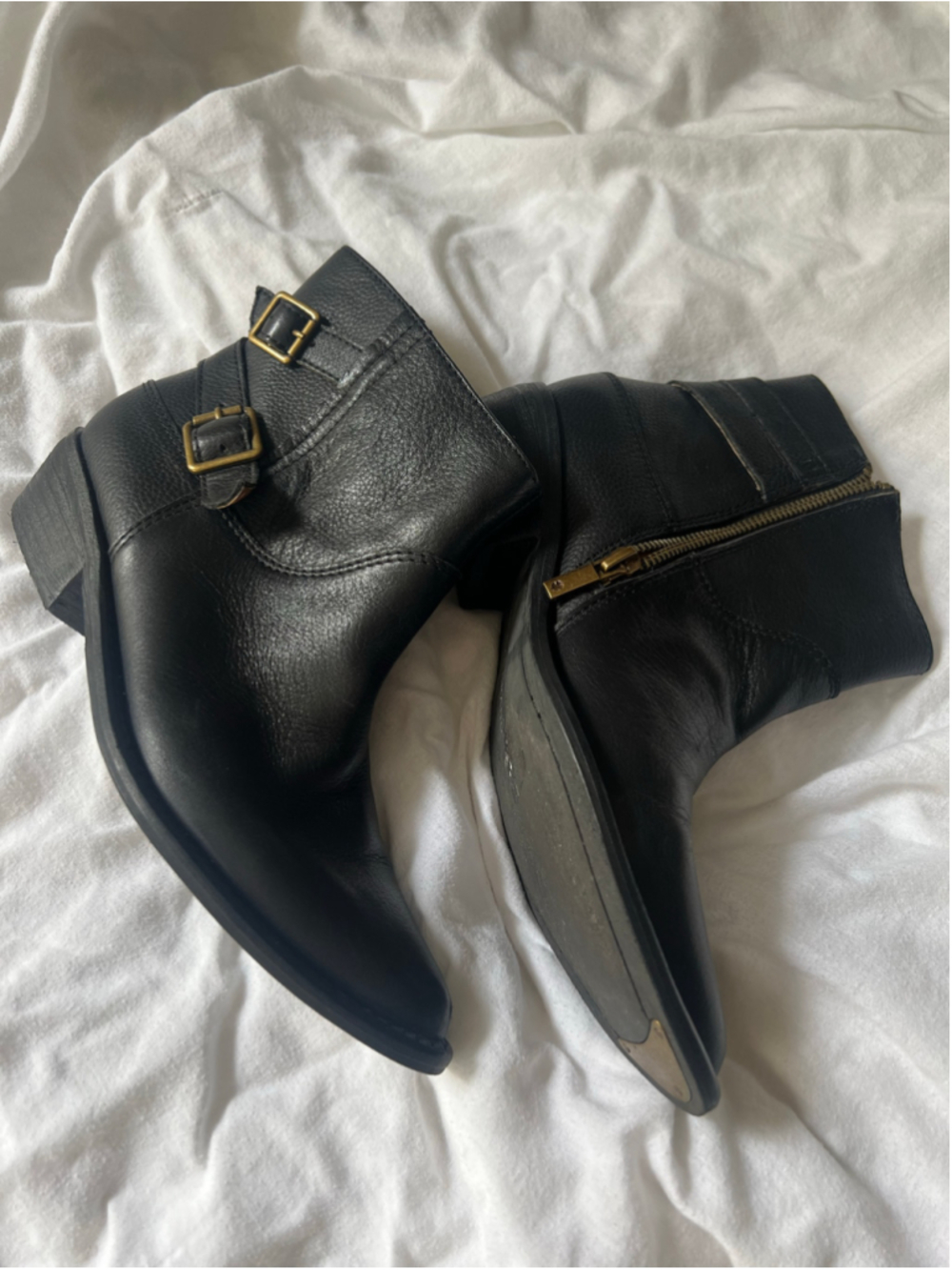 Women's Lucky Brand Caelyn Black Leather Ankle Booties Size 7